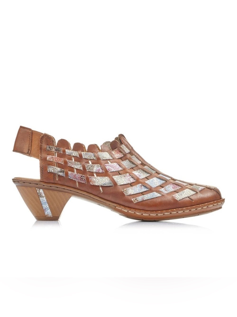 Rieker - Sina 46778 Brown Leather Multi Colored Woven Round Toe Shoes Size 41